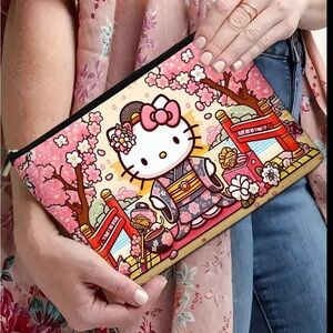 NEW NWT SANRIO Japanese HELLO KITTY Kimono CHERRY BLOSSOM Zippered Makeup Bag